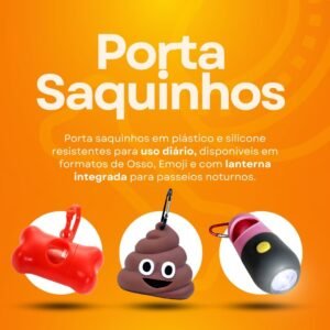 Kit Higiene Pet 03 Refil Rolo de Sacos de lixo Pet Cata Caca + 03 Porta Saquinhos, formato Osso + Emoji Cocô + Lanterna LED p/passeio noturno + Luva Escova p/Remover tirar Pelos de Cães Gatos GRÁTIS - Imagem 5