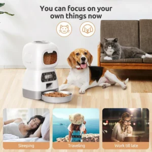 Alimentador automático para animais de estimação de 3,5 L para gatos. É um alimentador inteligente com WiFi e com gravador de voz. É um dispensador de comida para gatos com temporizador de grande capacidade - Imagem 6